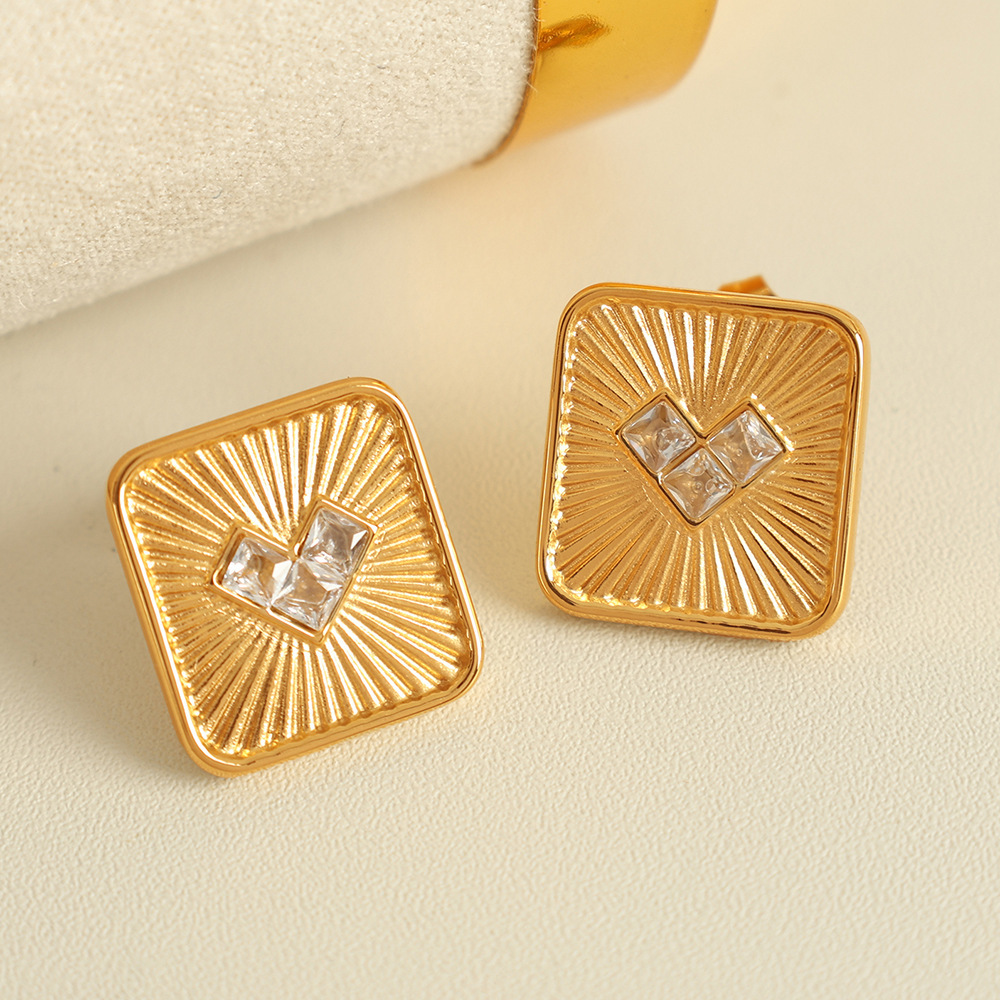 1 Paire De Boucles D'Oreilles À Tige En Acier Inoxydable Plaqué Or Avec Zircons Pour Femme, Style Rétro, Série Simple
