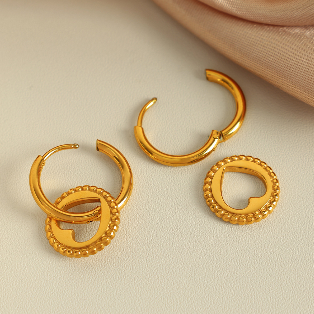 1 Paire De Boucles D'Oreilles Pendantes En Acier Inoxydable Plaqué Or  Pour Femme, Série Simple, Motif Cœur 
