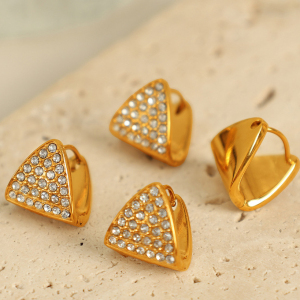 1 Paire De Boucles D'Oreilles Puces Pour Femme, En Acier Inoxydable Plaqué Or, Ornées De Strass Et De Formes Géométriques Simples. h5
