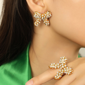 1 Paire De Boucles D'Oreilles À Tige Rétro En Acier Inoxydable Plaqué Or Avec Strass Pour Femme h5 Image2