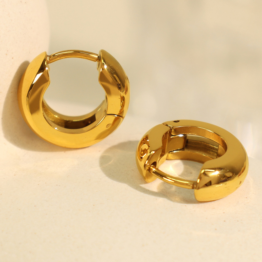 1 Paire De Boucles D'Oreilles Créoles Classiques En Acier Inoxydable Plaqué Or Pour Femme, Série Simple