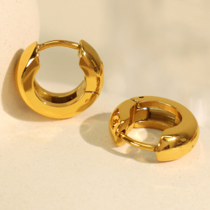 1 Paire De Boucles D'Oreilles Créoles Classiques En Acier Inoxydable Plaqué Or Pour Femme, Série Simple h5