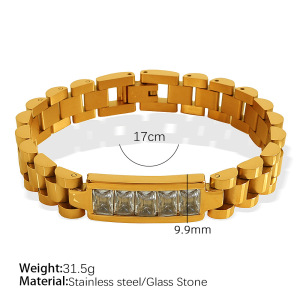 Bracelet Chaîne Géométrique Rétro En Acier Inoxydable Plaqué Or  Et Zircon Pour Femme, Série Simple, 1 Pièce h5 