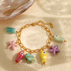 Bracelet À Breloques Tortue Mignonne En Acier Inoxydable Plaqué Or  Pour Femme, Série Simple, 1 Pièce h5 