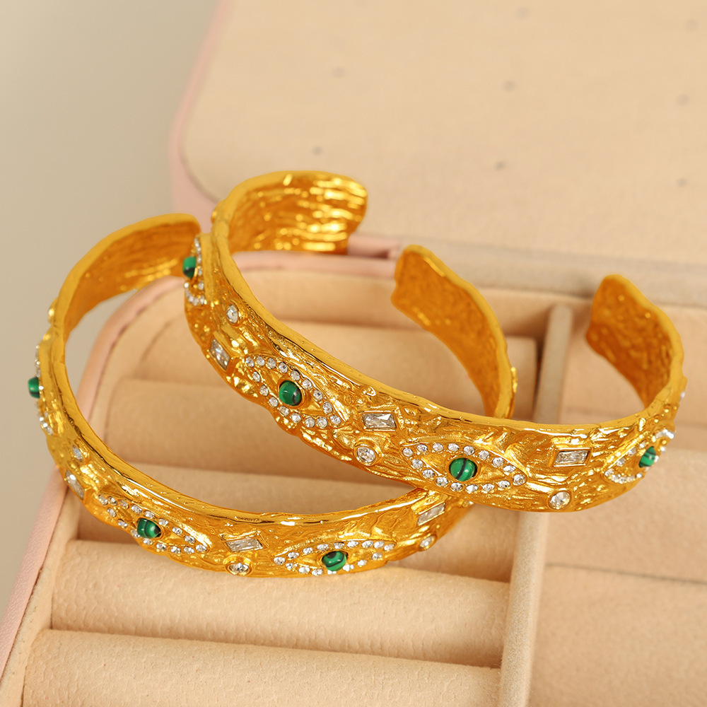 Bracelet Pour Femme En Acier Inoxydable Plaqué Or Avec Zircons, Série Classique, Œil Rétro