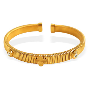 Bracelet Géométrique Simple En Acier Inoxydable Plaqué Or Avec Strass Pour Femme, 1 Pièce h5