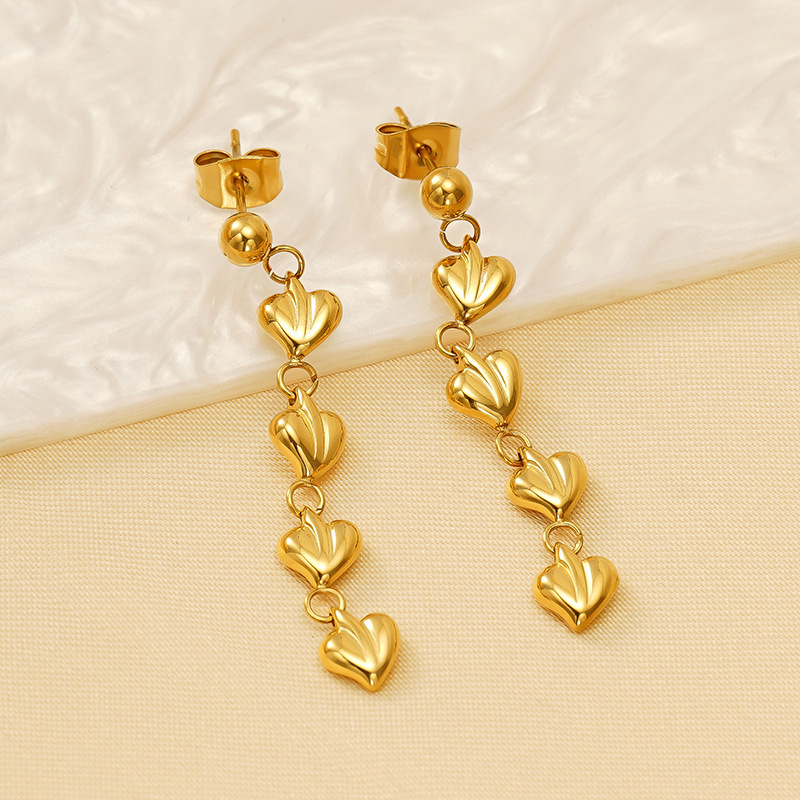 Boucles D'Oreilles Pendantes Classiques À Pompons, En Acier Inoxydable Plaqué Or, Pour Femme (1 Paire).