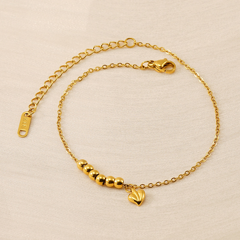 Bracelet Chaîne Pour Femme En Acier Inoxydable Plaqué Or , Série Simple, Motif Cœur Classique, 1 Pièce 