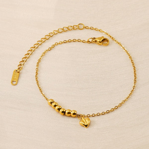 Bracelet Chaîne Pour Femme En Acier Inoxydable Plaqué Or , Série Simple, Motif Cœur Classique, 1 Pièce h5 