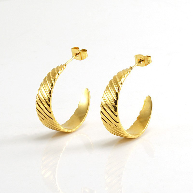1 Paire De Boucles D'Oreilles Puces Classiques Géométriques Simples En Acier Titane Plaqué Or Pour Femme 
