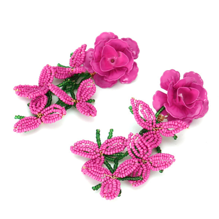 Boucles d'oreilles à pompons floraux et perles surdimensionnées (1 paire) 2