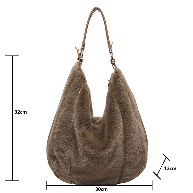 1 Sac À Bandoulière Simple En Fourrure De Couleur Unie Pour Femme Image5
