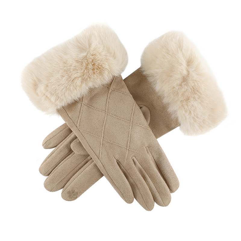 1 Paire De Gants D'Hiver Élégants En Daim Et Peluche 