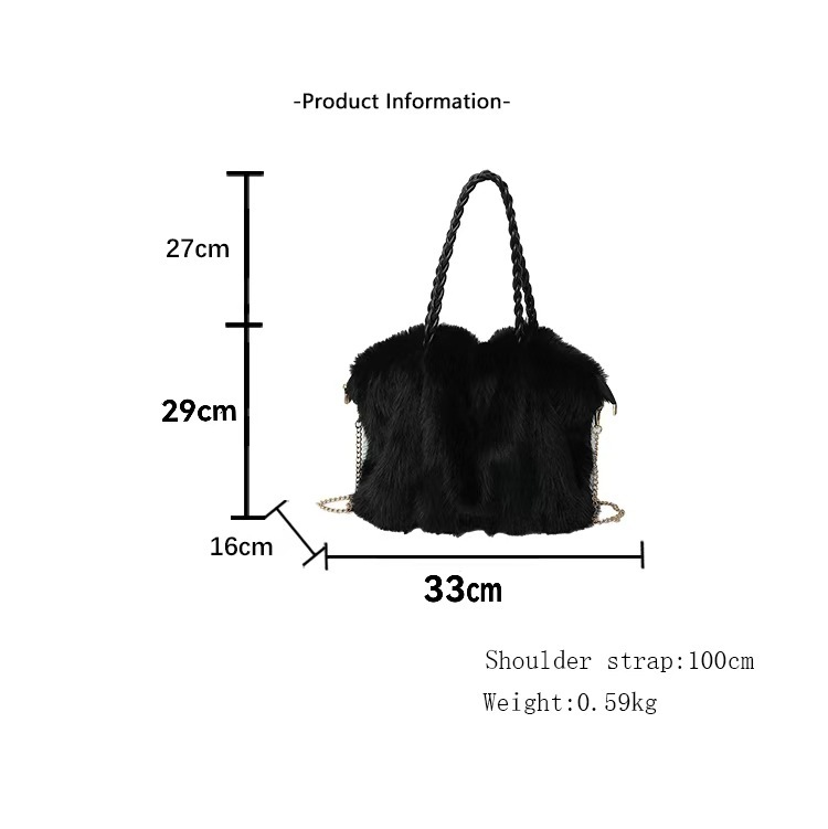 1 Sac Fourre-Tout Luxueux Pour Femme, En Fourrure Plissée, Couleur Unie h5Image5