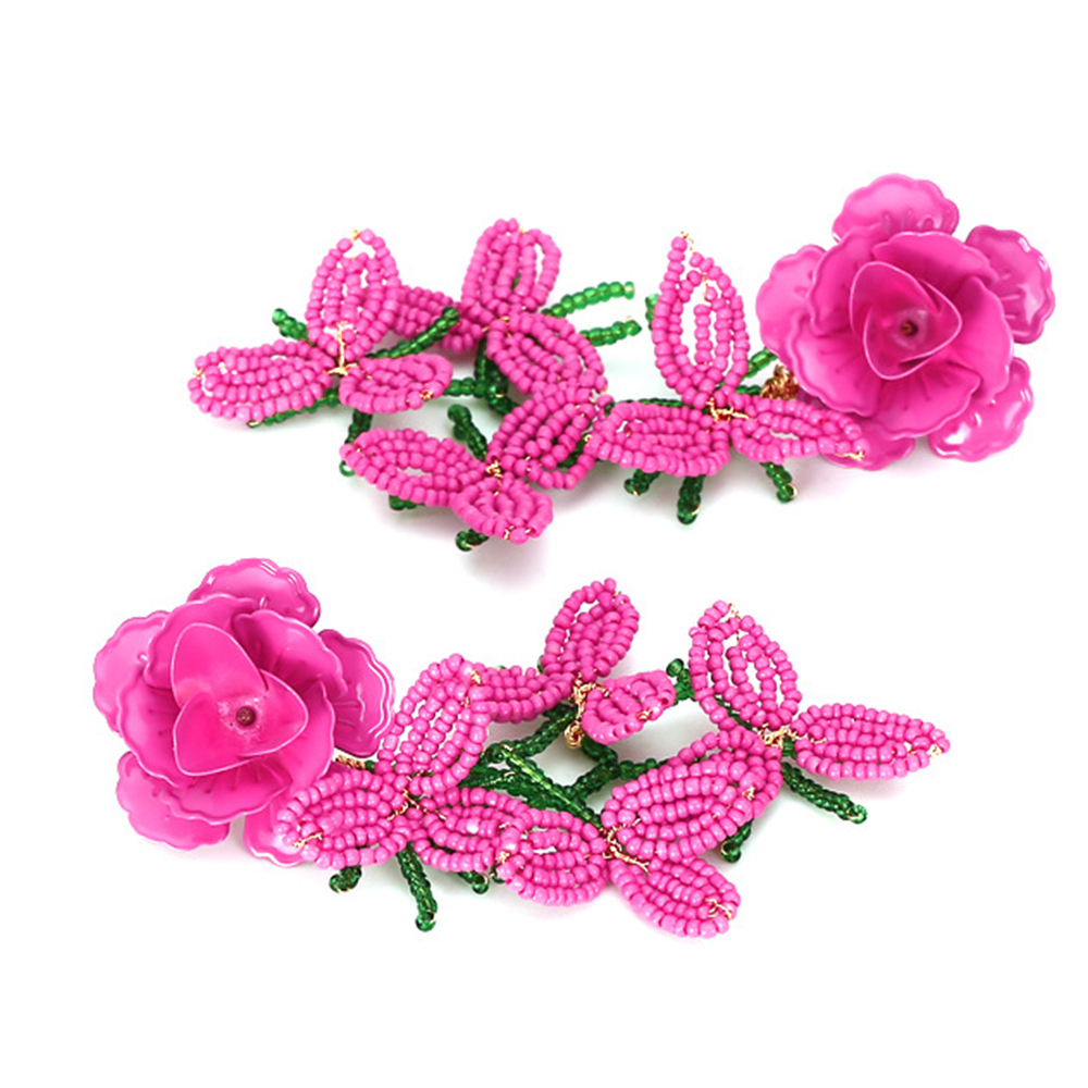 Boucles D'Oreilles À Pompons Floraux Et Perles Surdimensionnées (1 Paire) Image4