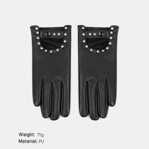 1 Paire De Gants Pour Femmes En Pu Ajouré, Couleur Unie, Style Punk h5 