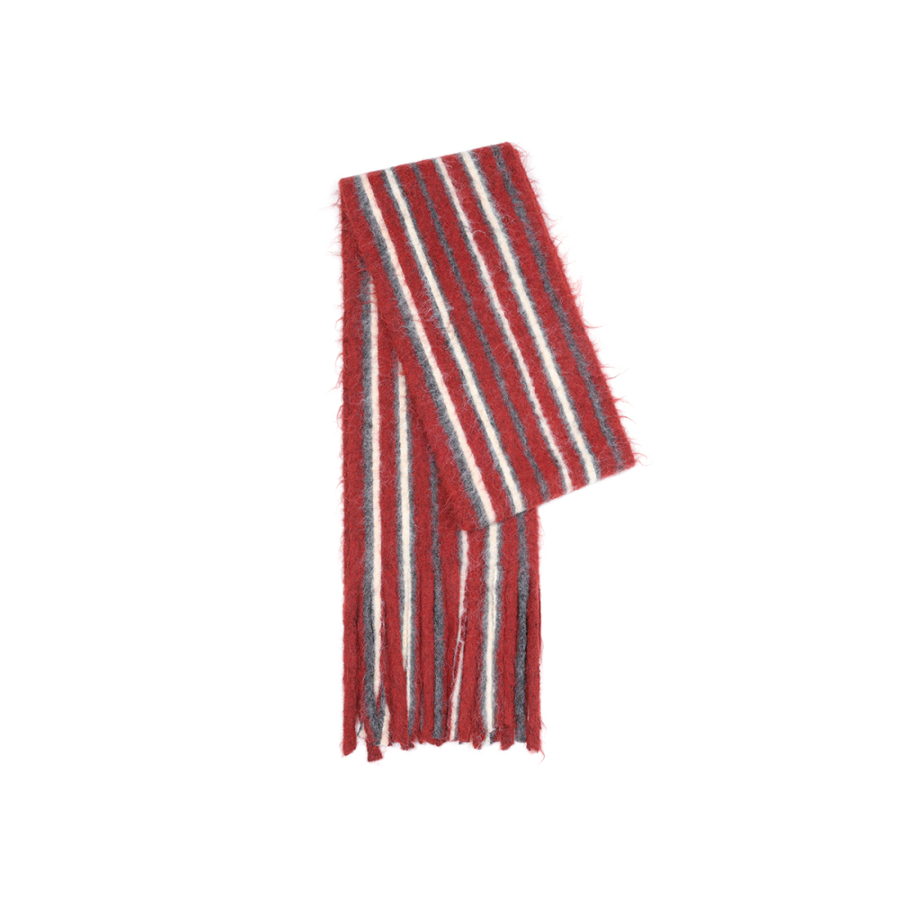 Écharpe D'Hiver Striée À Pompons En Laine Et Polyester, 1 Pièce, À Blocs De Couleurs Image3
