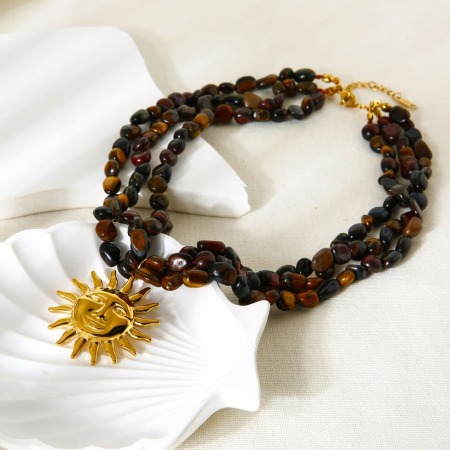Collier de perles en forme de soleil couleur or avec pierres naturelles, 1 pièce
