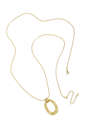 Long Collier Avec Pendentif Ovale Rayé h5 