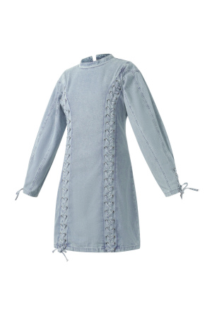 Cotton Woven Denim Dress Elegant Tie-Up Solid Color h5 Image2