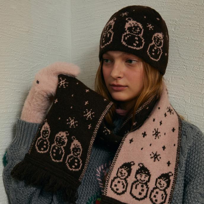 Écharpe D'Hiver Pour Femme En Laine Double Face À Motif Bonhommes De Neige (1 Pièce) Image5