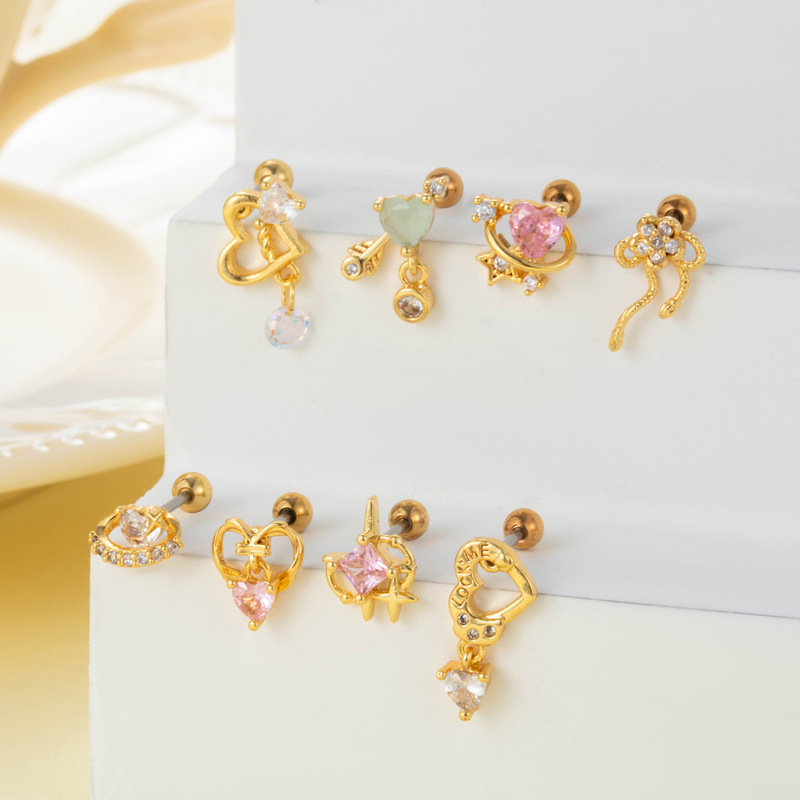 Boucles D'Oreilles À Tige En Acier Titane Et Zircon Pour Femme, 1 Pièce Image4