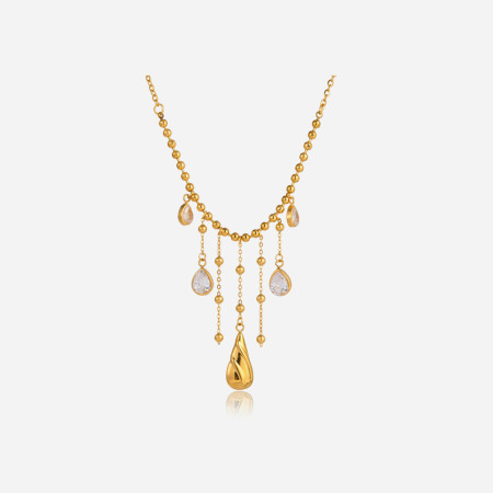 Colliers pendentifs glamour en acier inoxydable, étanches, couleur or, avec pompon en forme de goutte et zircon.