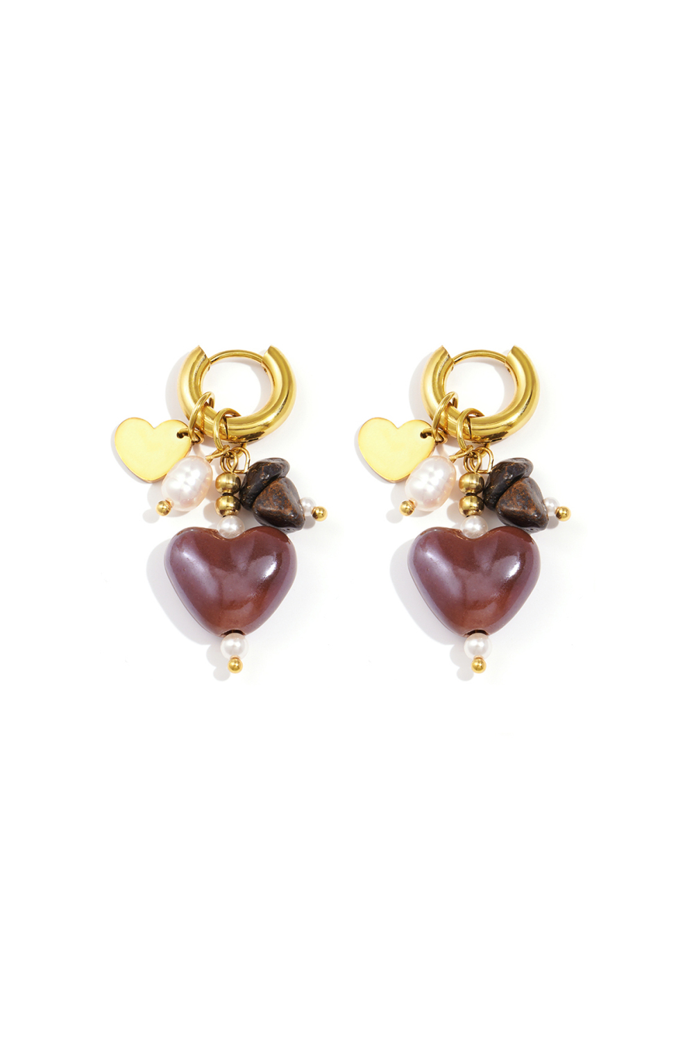 Boucles D'Oreilles Avec Perles Et Breloques En Forme De Cœur Image3