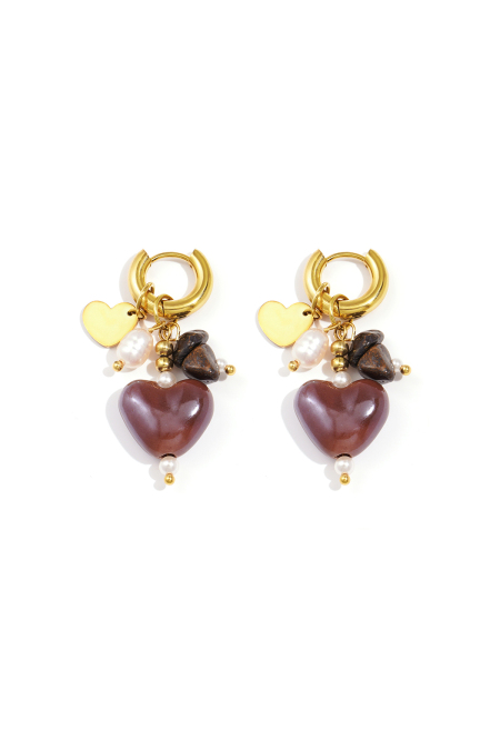 Boucles D'Oreilles Avec Perles Et Breloques En Forme De Cœur