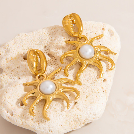 Boucles d'oreilles pendantes pieuvre en acier inoxydable étanche couleur or