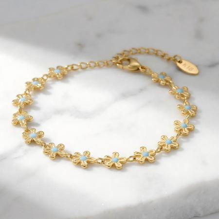 Bracelets à breloques pour femmes en acier inoxydable, étanches, couleur or, avec fleurs naturelles