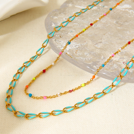 Légèreté, luxe et douceur multicolores - Collier de perles étanche en acier inoxydable à faire soi-même
