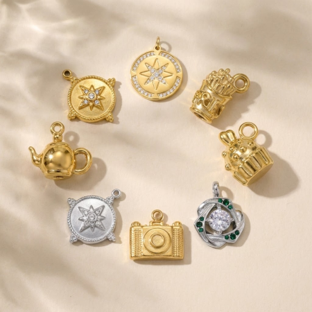 Pendentifs femme géométriques en acier titane couleur or, collection romantique 2