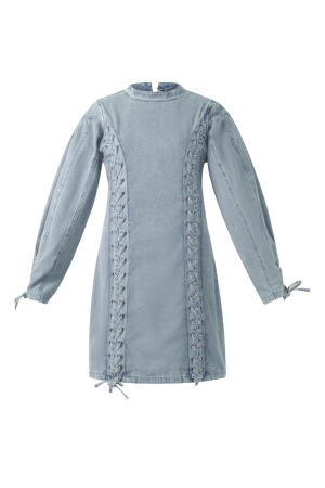 Cotton Woven Denim Dress Elegant Tie-Up Solid Color h5