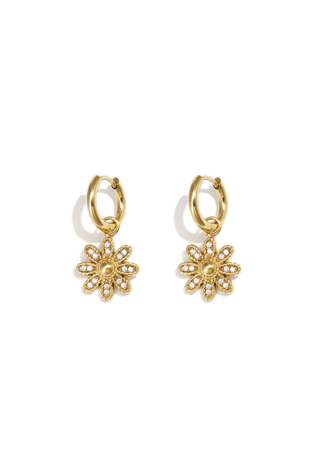 Boucles d'oreilles avec fleur pendante décorée