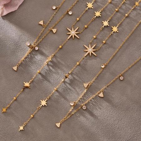 Colliers pendentifs pour femmes en acier inoxydable couleur or Shining Sun