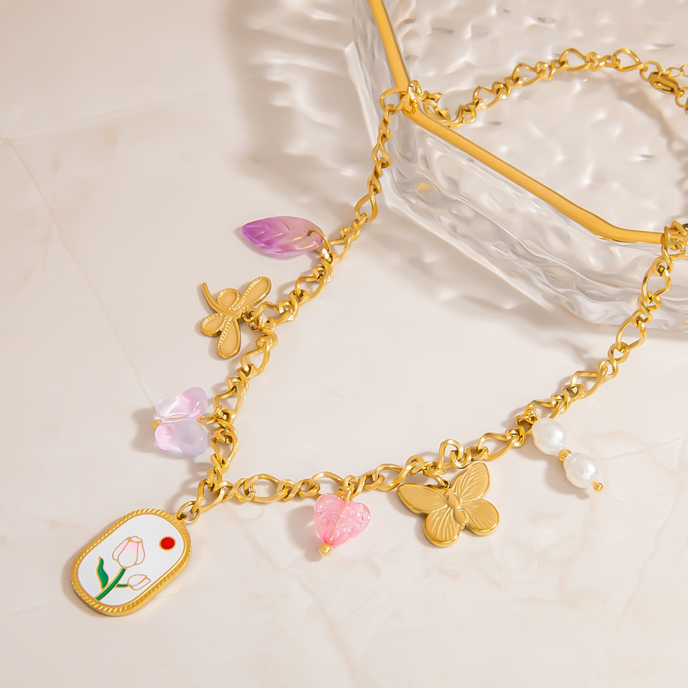 Colliers Avec Pendentif En Acier Inoxydable Doré, Couleur Or, Représentant De Jolis Fruits Image6