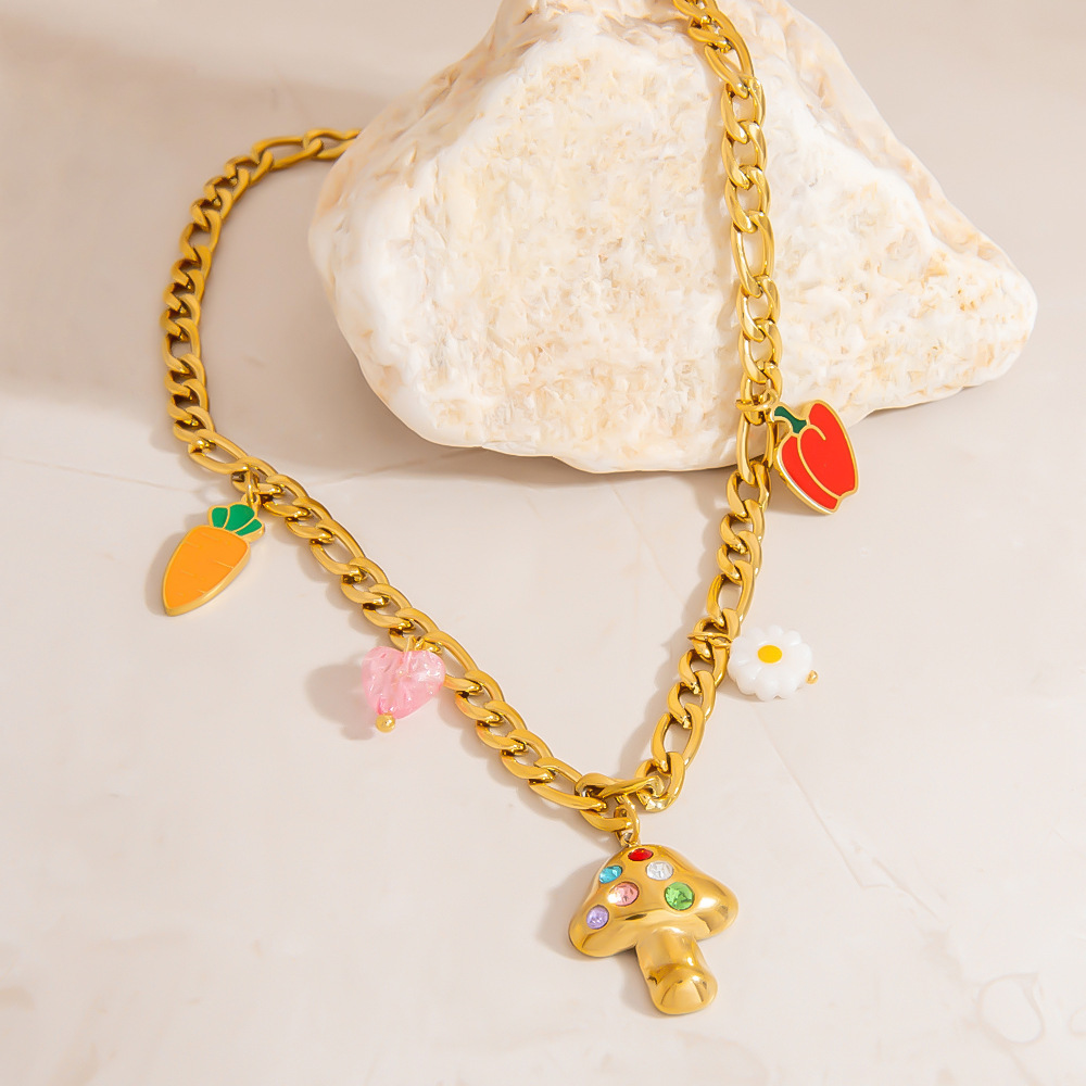 Colliers Avec Pendentif En Acier Inoxydable Doré, Couleur Or, Représentant De Jolis Fruits Image5