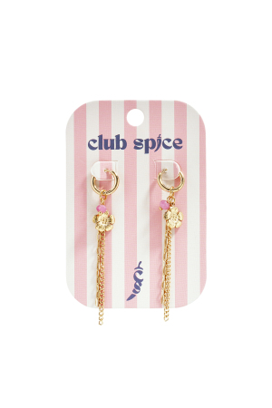 Petites Boucles D'Oreilles Créoles Avec Longues Chaînettes, Breloque Fleur Et Perle h5 Image3