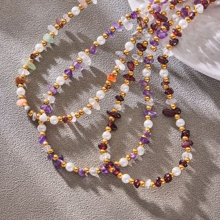 Colliers de perles pour femmes en acier inoxydable doré et perles de pierre naturelle