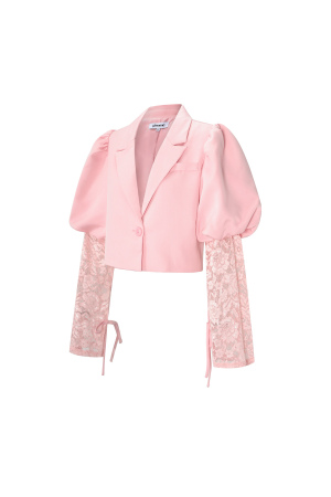 Mélange De Coton Blazer Femme Manche Ballon Insert Dentelle h5 Image2