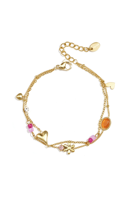Bracelet double avec pendentifs, perles et pierres variés