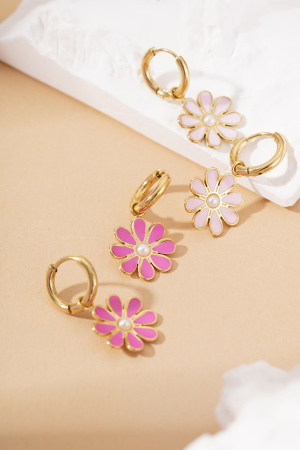 Boucles D'Oreilles Pendantes En Acier Inoxydable, Motif Floral, Style Décontracté Et Quotidien h5 Image4