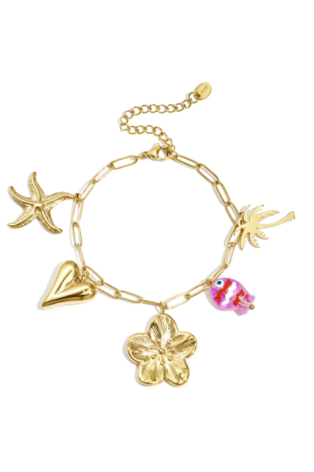 Bracelets à breloques en acier inoxydable en forme de cœur, collection décontractée pour les vacances/la plage, bijoux pour femmes