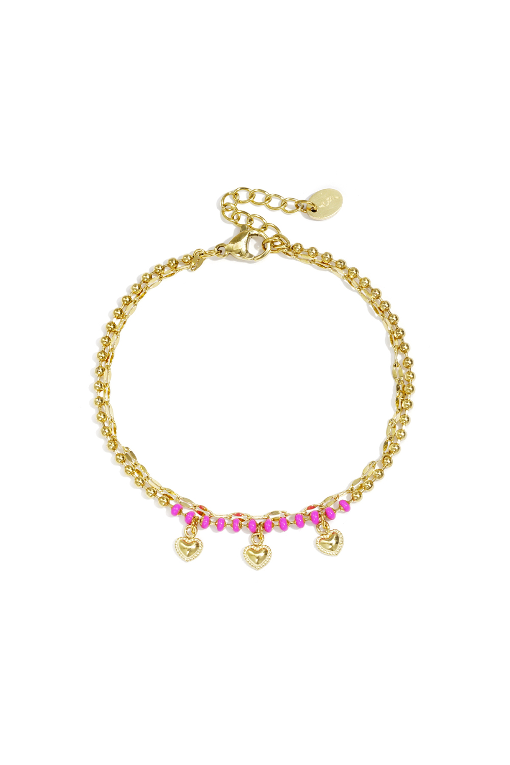 Bracelet Double Avec Perles Et Breloques En Forme De Cœur 