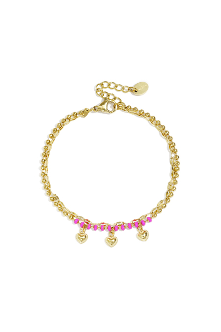 Bracelet double avec perles et breloques en forme de cœur