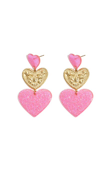 Boucles d'oreilles pendantes ornées de cœurs pailletés