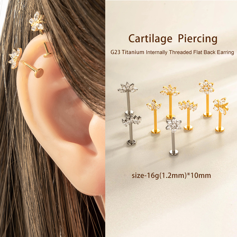 Boucle D'Oreille Piercing En Alliage De Titane Et Zircon Couleur Or, 1 Pièce Image4