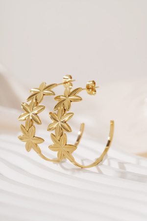 Boucles D'Oreilles Créoles Ornées De Fleurs h5 Image3