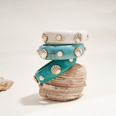 Bracelet jonc rétro en résine en forme de coquillage, 1 pièce 2